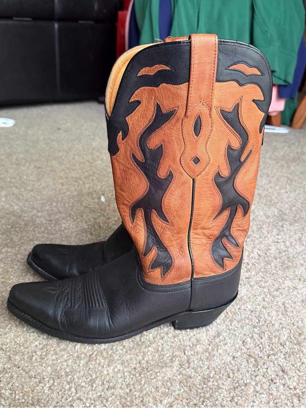 Old West Two-Tone Black and Brown Western Cowboy Boots - Picture 3 of 7